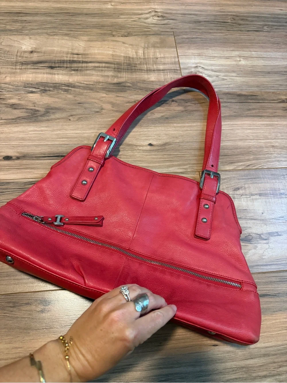 b. makowsky Red Leather Shoulder Tote